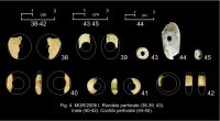 Chronicle of the Archaeological Excavations in Romania, 2007 Campaign. Report no. 103, Măgura, Teleor 003 (Buduiasca, Boldul lui Moş Ivănuş).<br /> Sector 01-poze-IMDA.<br /><a href='CronicaCAfotografii/2007/103-MAGURA-TR-Buduiasca-1/05rondele-perforate-38-39-43-inele-40-42-cochilii-perforate-44-45.jpg' target=_blank>Display the same picture in a new window</a>