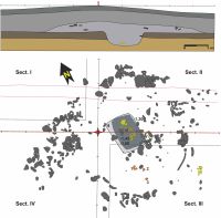 Cronica Cercetărilor Arheologice din România, Campania 2011. Raportul nr. 150, Costâna, Imaş<br /><a href='CronicaCAfotografii/2011/150/fig-5-costana-imas-plan-general-si-profil-t1-2011.jpg' target=_blank>Priveşte aceeaşi imagine într-o fereastră nouă</a>
