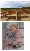 Chronicle of the Archaeological Excavations in Romania, 2021 Campaign. Report no. 25, Geangoeşti, Hulă<br /><a href='https://ran.cimec.ro/RANatasamente/i2/9F50AB15053A4765A4385BEA074E435D.jpg' target=_blank>Display the same picture in a new window</a>. Author: B. Ilie, A. Ilie. Title: Fotografia profilului de est al axului G-H, pe care se poate observa Cx. 137, cum taie distrugerea Sl. 8b (sus) Fotografie din dronă asupra locuirii de la parter a Sl. 7 (jos B)