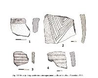 , Golenţi, Oaga Mare (Şosea)<br /><a href='https://ran.cimec.ro/RANatasamente/i3/DADCCEECF1354D9698D825EE0164F387.jpg' target=_blank>Priveşte aceeaşi imagine într-o fereastră nouă</a>. Autor: Dorel Bondoc. Titlu: Cermică preistorică descoperită în perimetrul sitului de la Golenți - Șosea (sau Oaga Mare). Sursa: Dorel Bondoc, Siturile arheologice de pe raza localităților Calafat, Ciupercenii Vechi, Golenți și Basarabi, județul Dolj, p. 85, fig. 60